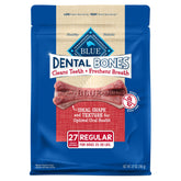 Blue Buffalo Dental Bones regular pack front view, a tasty digestible dental chew