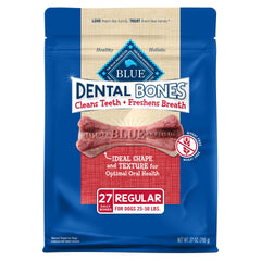 Blue Buffalo Dental Bones regular pack front view, a tasty digestible dental chew