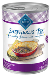 Blue Buffalo Family Favorites Shepherd's Pie can pack featuring real beef first and natural ingredients