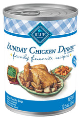 Blue Buffalo Family Favorites Sunday Chicken Dinner can showcases real chicken first for savory adult dog meals.