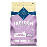 Blue Buffalo Freedom kitten food with real chicken first for balanced nutrition.