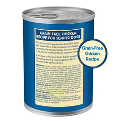Blue Buffalo Freedom grain-free senior formula highlights ingredients for sensitive stomachs.