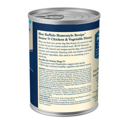 Blue Buffalo Homestyle Senior Wet Dog Food highlighting glucosamine and chondroitin for joint support.