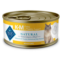 Blue Buffalo KM wet cat food pack with 24 cans for kidney and mobility support.