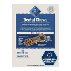 Blue Buffalo Large Dental Chews box back highlights ingredients and no artificial additives.