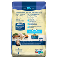 Blue Buffalo Life Protection formula kibble close-up showing real chicken first
