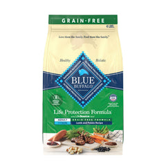 Blue Buffalo Life Protection Lamb kibble in a bowl supports energy for an active dog.