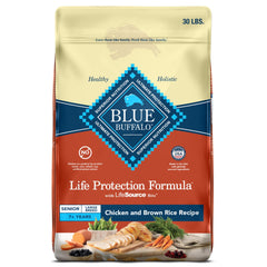 Blue Buffalo Life Protection Formula Large Breed Senior dry dog food bag with real chicken as first ingredient
