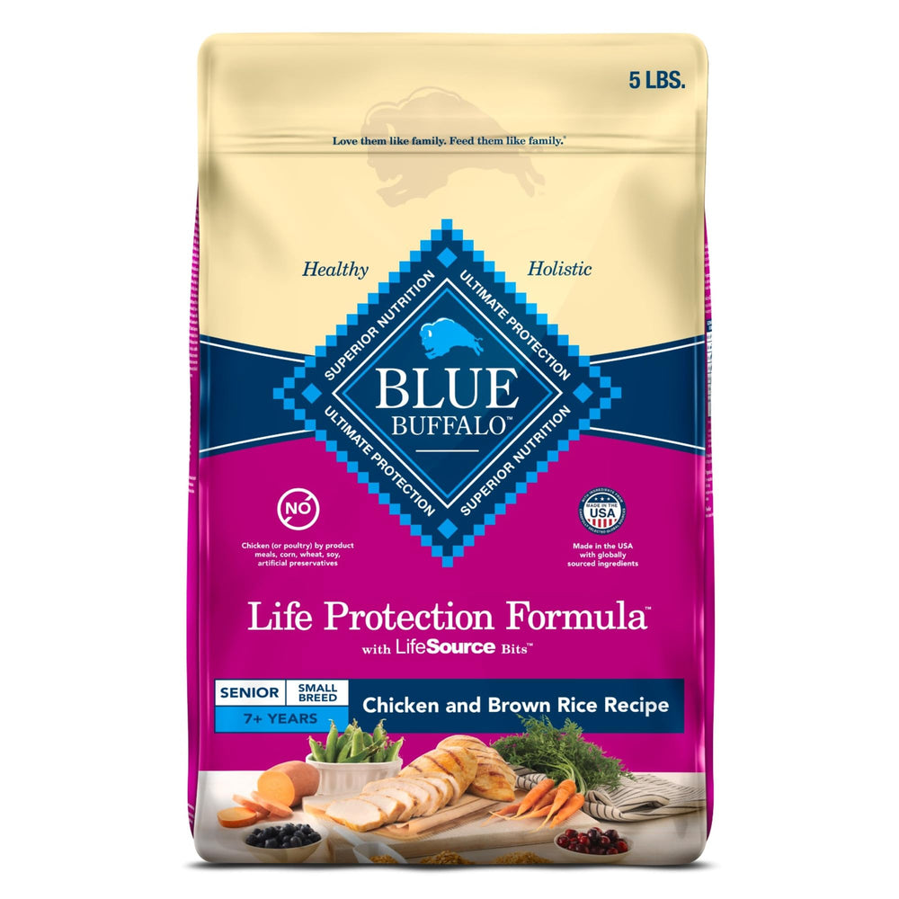 Blue Buffalo Life Protection Small Breed Senior bag—premium formula for healthy joints and immune support.