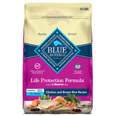 Blue Buffalo Life Protection Senior dog food bag shows real chicken first for joint-friendly nutrition.