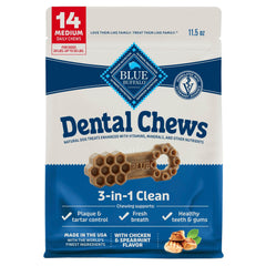 Blue Buffalo Medium Dental Chews packaging for daily dental care.