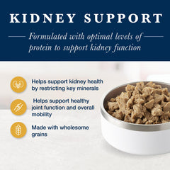 Blue Buffalo Natural Veterinary Diet KM label detail showing kidney and mobility formulation.