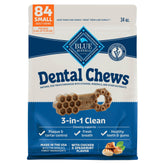 Blue Buffalo Small Dental Chews bag close-up highlighting chicken and spearmint flavor for fresh breath