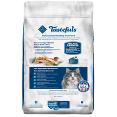 Blue Buffalo Tastefuls kibble in bowl supports hairball control for adult cats.