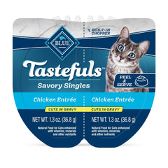 Blue Buffalo Tastefuls chicken entrée in gravy cups offer convenient, single-serve meals.
