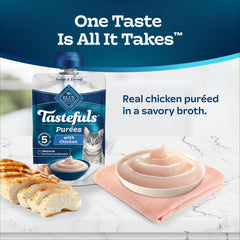 Blue Buffalo Purees five ingredients with real chicken shown.