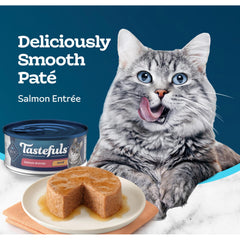 Blue Buffalo Tastefuls Salmon Entree cans collection arranged for showcasing the 24-count pack.