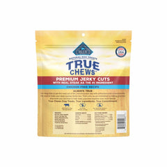 Close-up of Blue Buffalo True Chews Jerky Cuts Beef jerky pieces with chewy texture