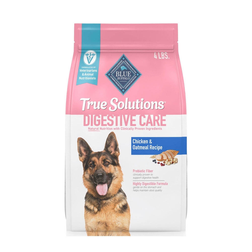 Blue Buffalo True Solutions Digestive Care bag front shows real chicken for digestibility.
