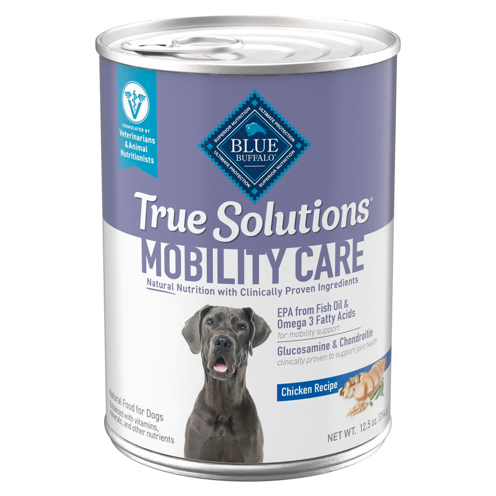Blue Buffalo True Solutions Mobility Care packaging highlights real chicken and joint-support ingredients.