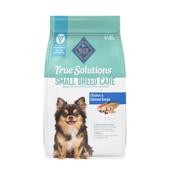 Blue Buffalo True Solutions Small Breed Care bag front highlights premium formula for energized small dogs