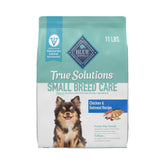 Blue Buffalo True Solutions Small Breed Care packaging shows an 11-lb bag for easy feeding