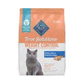 Blue Buffalo True Solutions weight-control bag front promotes healthy weight management for adult cats.