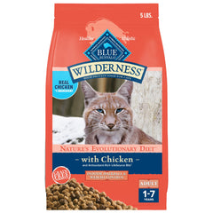 Blue Buffalo Wilderness front-pack highlights real chicken first ingredient for adult cats