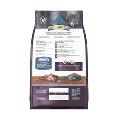 Blue Buffalo Wilderness chicken-free formula kibble closeup highlights protein-rich option.