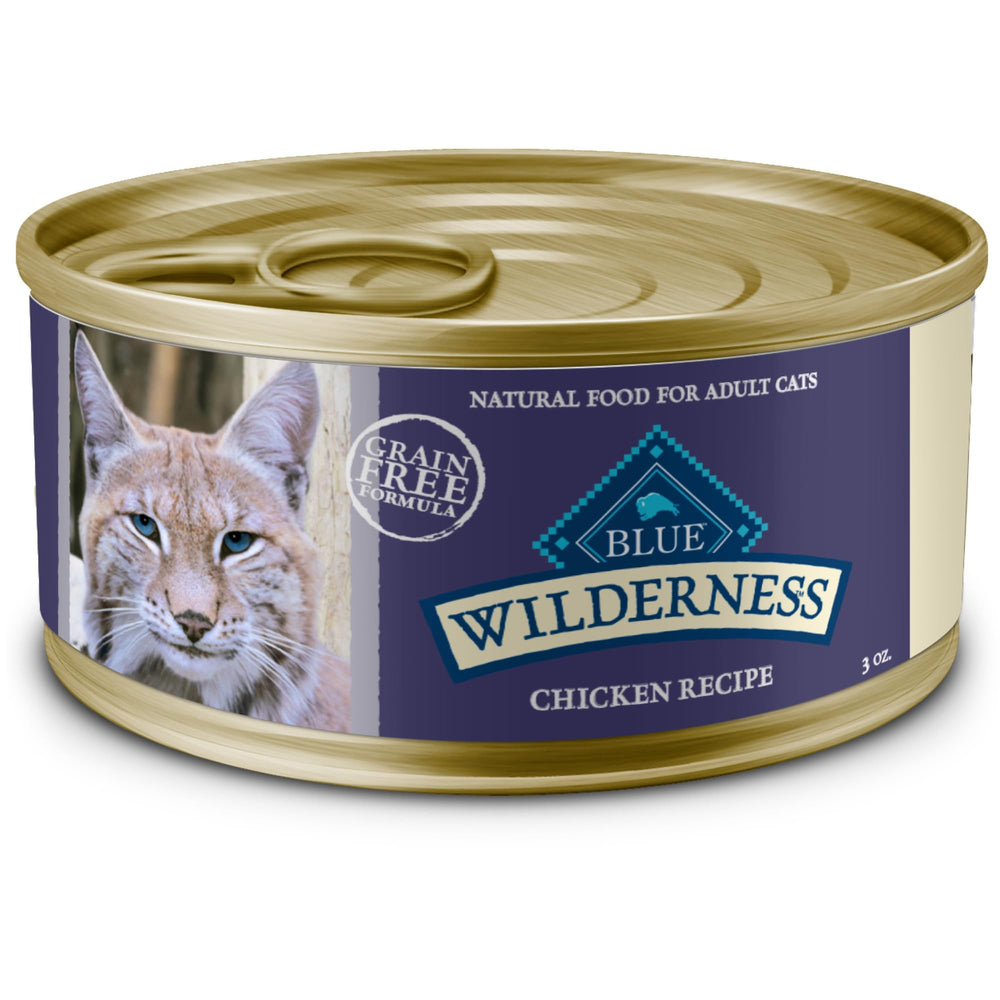 Blue Buffalo Wilderness chicken pate can shows real protein for active cats