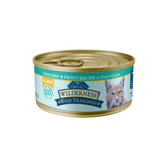 Blue Buffalo Wilderness flaked chicken and trout cans provide high-protein balance for active cats.