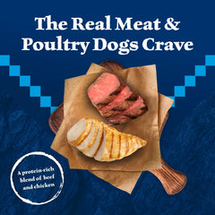 Blue Buffalo Wilderness grain-free wet dog food can designed for energy and lean muscle.