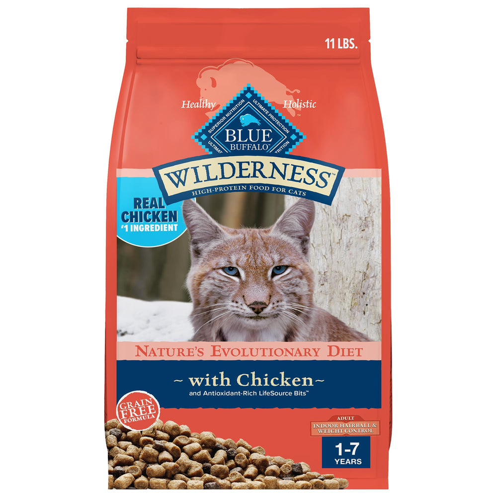 Blue Buffalo Wilderness Indoor Hairball Bag helps reduce hairballs in indoor cats.