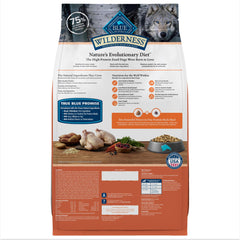 Close-up of Blue Buffalo Wilderness large-breed kibble highlighting real chicken first