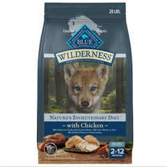 Blue Buffalo Wilderness Puppy featuring real chicken first ingredient for healthy growth.