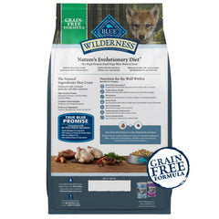 Blue Buffalo Wilderness Puppy grain-free kibble closeup shows grain-free texture for sensitive diets