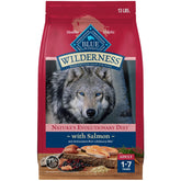 Blue Buffalo Wilderness Salmon bag front highlights real salmon as the first ingredient for healthy muscles.