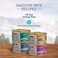 Blue Buffalo Wilderness salmon pate cat food can supports a healthy coat and energy.