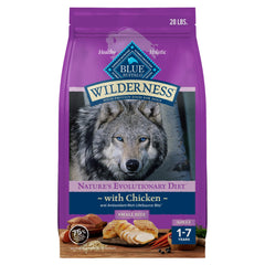 Blue Buffalo Wilderness small-bite bag front, real chicken protein for adult dogs.