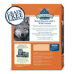 Blue Buffalo Wilderness Trail Treats biscuits close-up with crunchy texture.