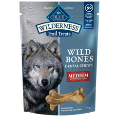 Blue Buffalo Wilderness Wild Bones Medium Dental Chew bag for daily dental care.