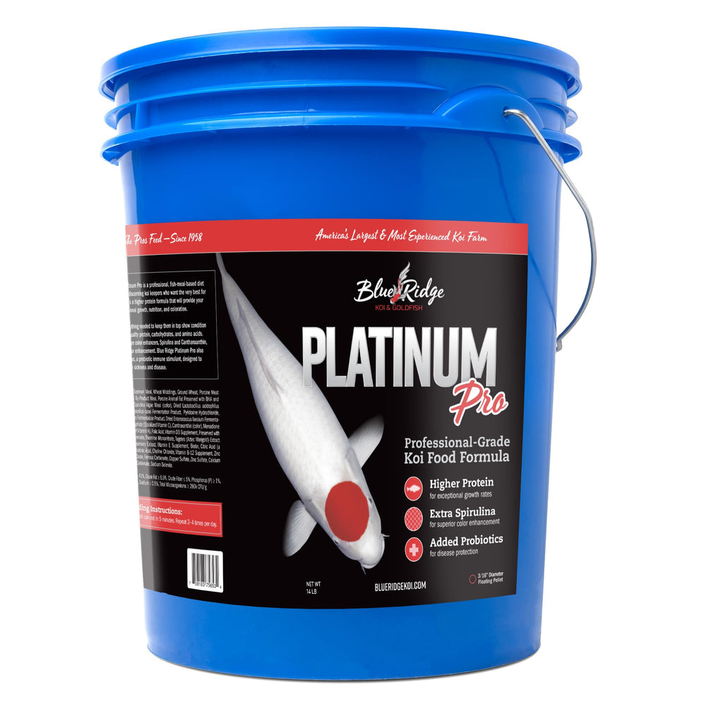 Blue Ridge Koi Food 14lb bag ready for pond feeding, balanced nutrition.