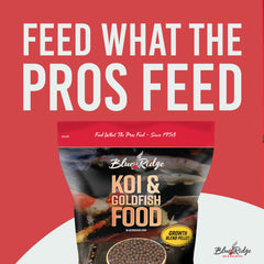 Blue Ridge floating pellets close-up, easy digestion for koi and goldfish