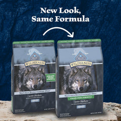 Blue Wilderness high-protein chicken chunks emphasize real meat as first ingredient.