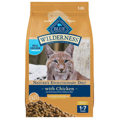Blue Wilderness weight-control cat food bag front shows balanced calories for adult cats.