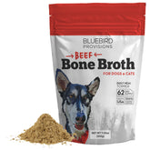 BLUEBIRD PROVISIONS Beef Bone Broth jar shows a simple two-ingredient formula ideal for meal toppers