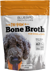 Bluebird Provisions chicken bone broth powder for dogs boosts protein and coat health.