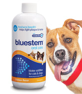 Bluestem Freshens dog breath bottle pour aids fresher breath.