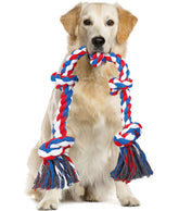 Bmag dog rope toy with five knots, ideal for heavy chewers and durable play.