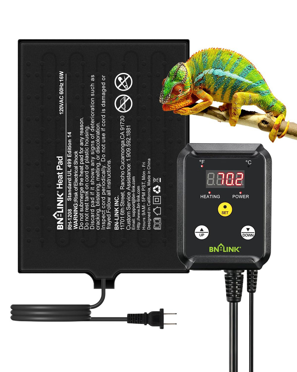 BN-LINK durable reptile heating pad 8x12-inch front view with even heat coverage.